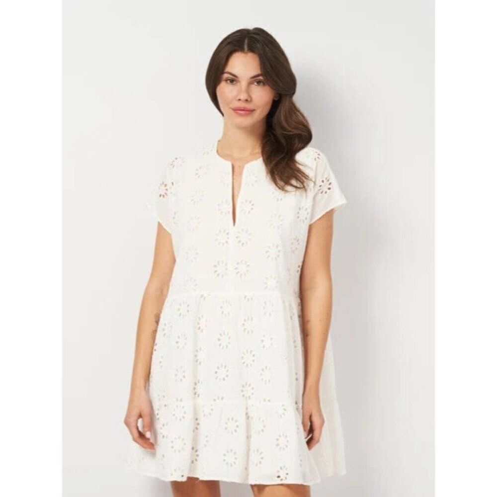 Zara Womens Mini Dress Size M White Floral Eyelet Tiered Flowy 7521/269 NWOT